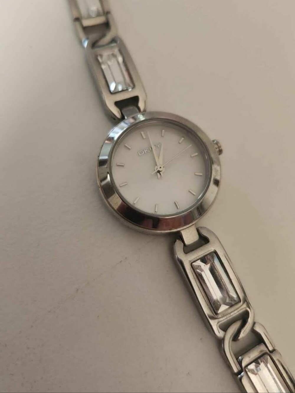 DKNY Silver Tone Women's Crystal Accent Bracelet Watch with Mother-of-Pearl Dial - Picture 4 of 8